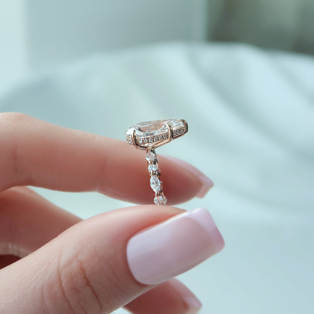 The Lyra Pear Lab Diamond Moissanite Engagement Ring