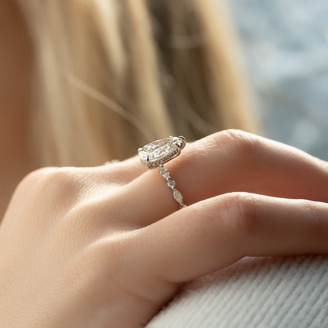 The Lyra Pear Lab Diamond Moissanite Engagement Ring
