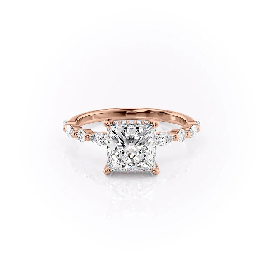 The Lyra Set With Princess Side Stone Lab Diamond 1 Carat 14K Rose#material_rose