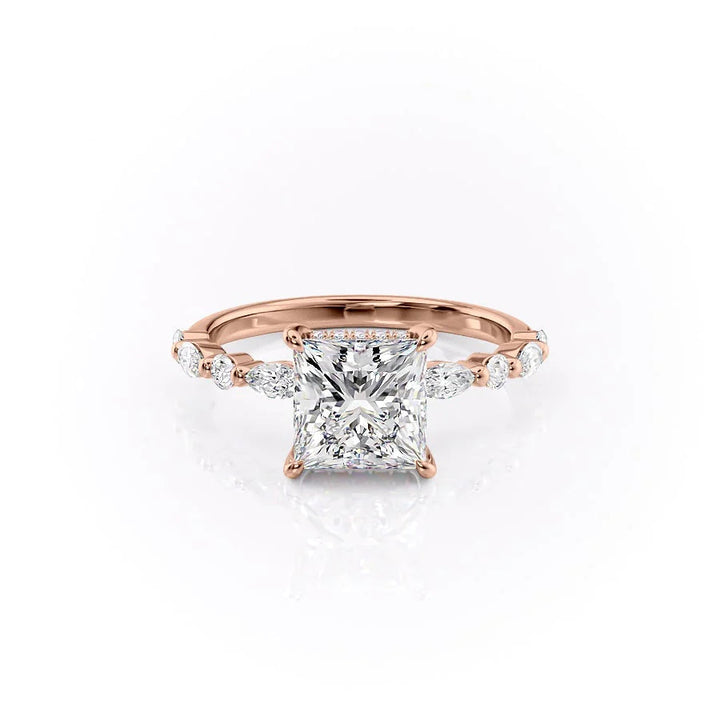 The Lyra Set With Princess Side Stone Lab Diamond 1 Carat 14K Rose#material_rose