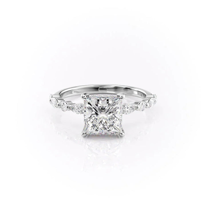 The Lyra Set With Princess Side Stone Lab Diamond 1 Carat 14K White#material_white