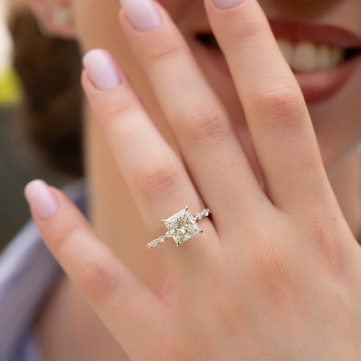 The Lyra Princess Lab Diamond Moissanite Engagement Ring *Shown with 3.5 ct #material_white