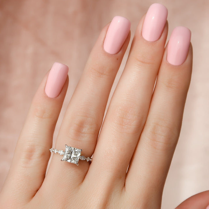 The Lyra Princess Lab Diamond Moissanite Engagement Ring *Shown with 2 ct #material_white