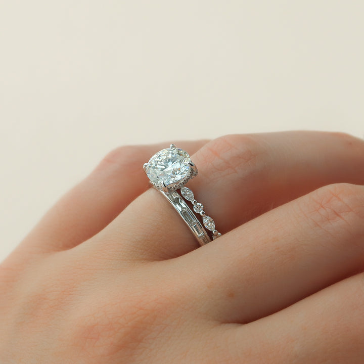The Lyra Round Lab Diamond Moissanite Engagement Ring *Shown with 3 ct #material_white
