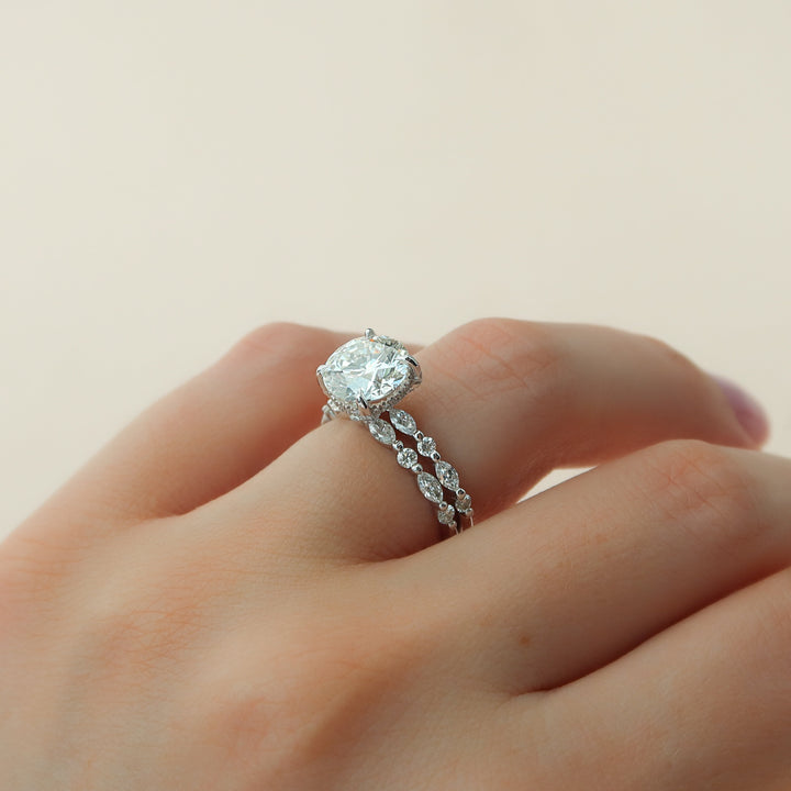 The Lyra Round Lab Diamond Moissanite Engagement Ring *Shown with 3 ct #material_white