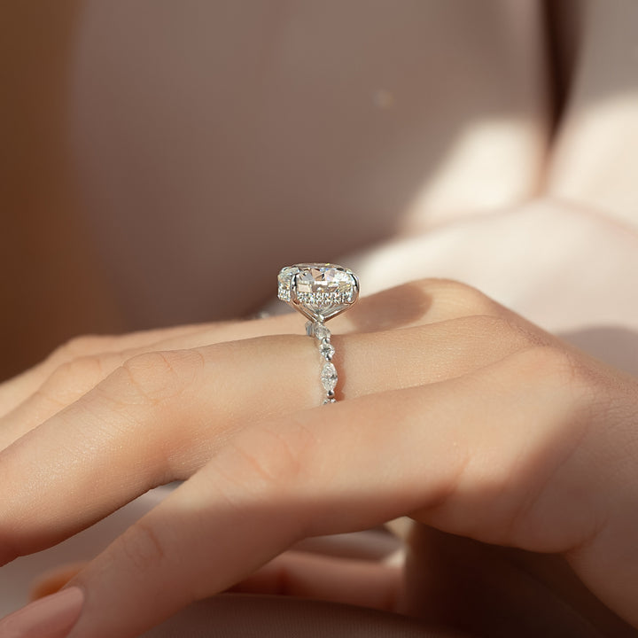 The Lyra Round Lab Diamond Moissanite Engagement Ring *Shown with 4 ct #material_white