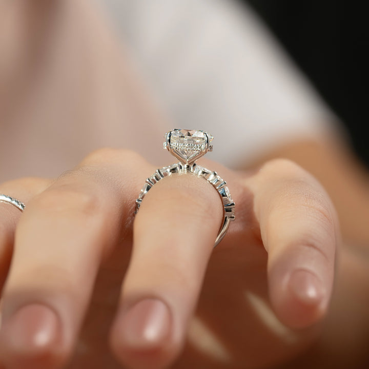 The Lyra Round Lab Diamond Moissanite Engagement Ring *Shown with 4 ct #material_white