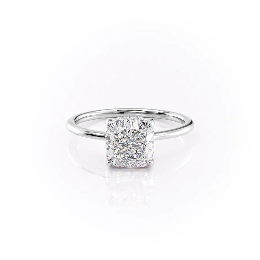 The Mabel Set With Cushion Solitaire Lab Diamond 1 Carat 14K White#material_white