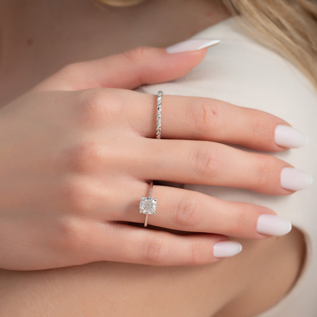 The Mabel Cushion Lab Diamond Moissanite Engagement Ring