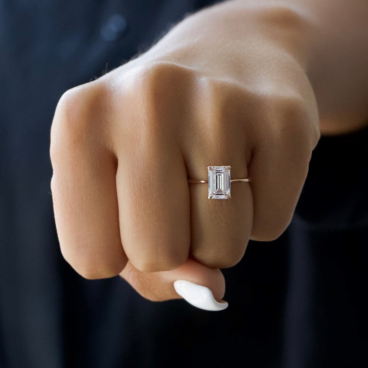 The Mabel Set With Emerald Solitaire Lab Diamond 2 Carat 14K Rose#material_rose