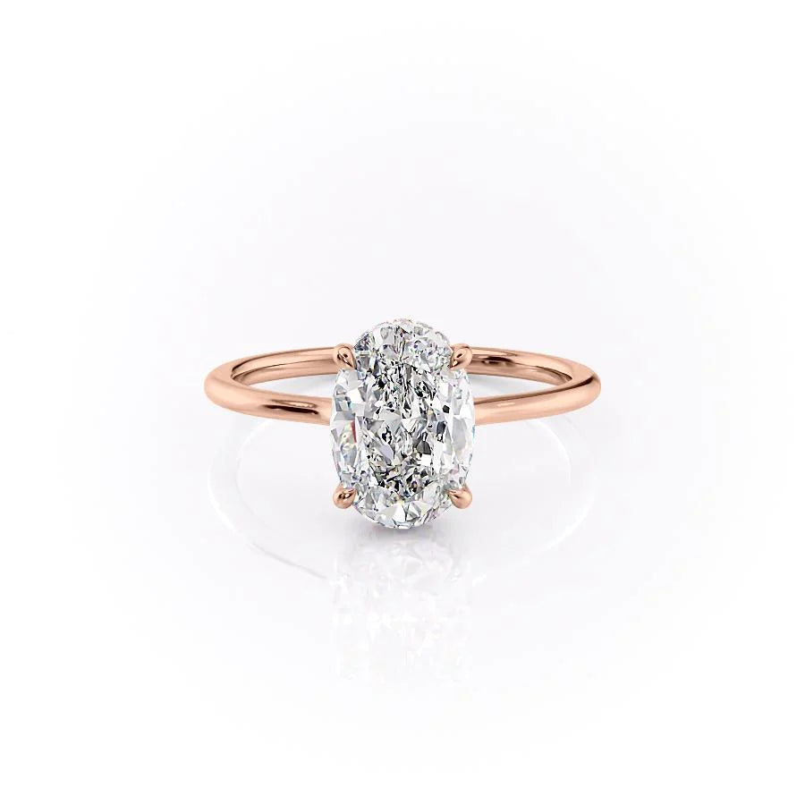 The Mabel Set With Oval Solitaire Lab Diamond 1 Carat 14K Rose#material_rose