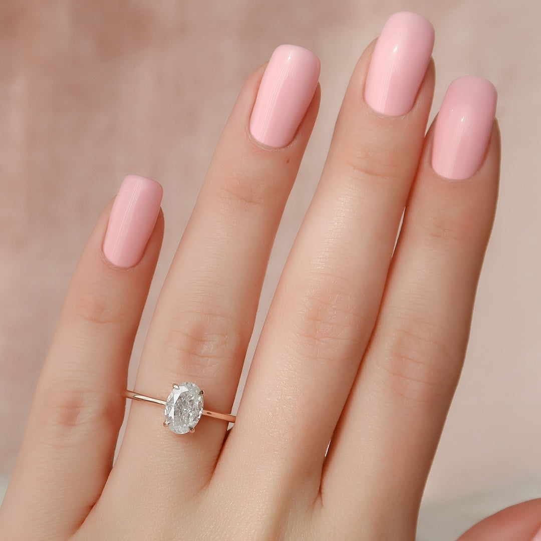 The Mabel Set With Oval Solitaire Lab Diamond 2 Carat 14K Rose#material_rose