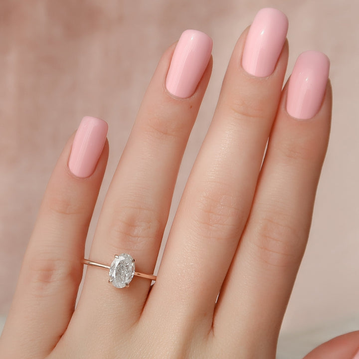 The Mabel Set With Oval Solitaire Lab Diamond 2 Carat 14K Rose#material_rose