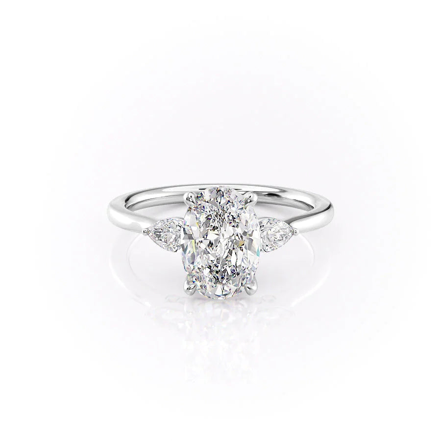 The Macy Set With Oval Side Stone Lab Diamond 1 Carat 14K White#material_white
