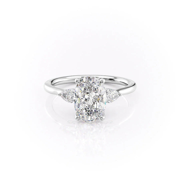 The Macy Set With Oval Side Stone Lab Diamond 1 Carat 14K White#material_white