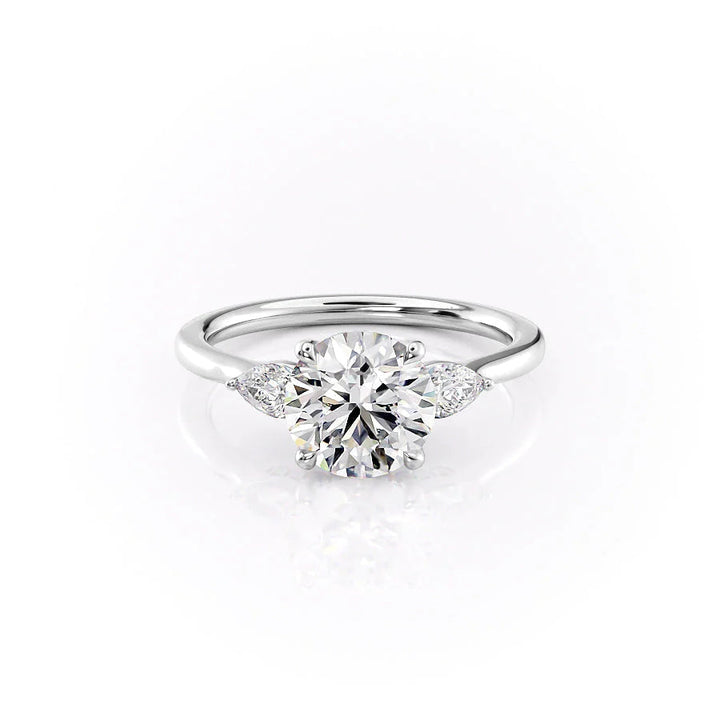 The Macy Set With Round Side Stone Lab Diamond 1 Carat 14K White#material_white