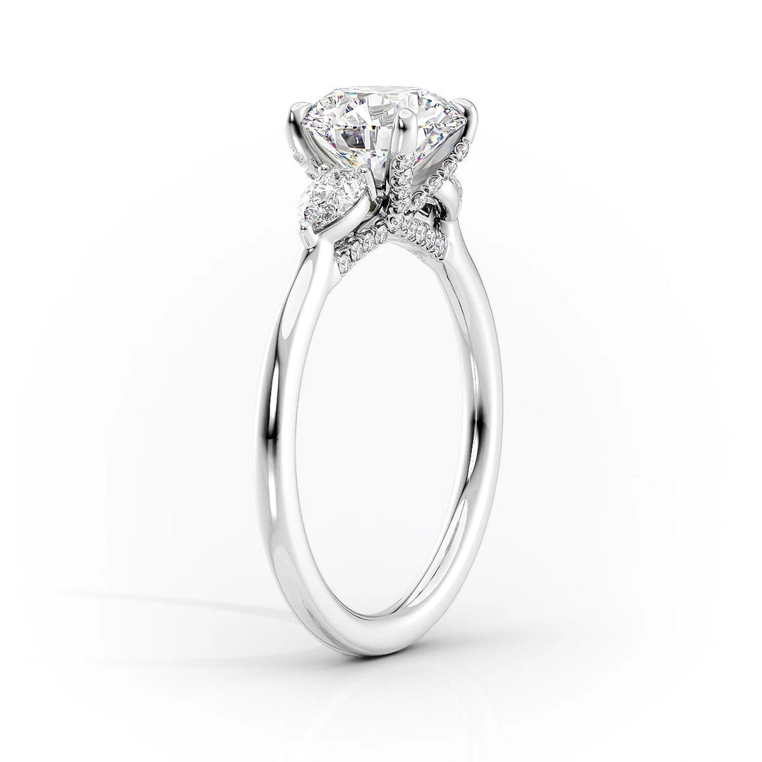 The Macy Set With Round Side Stone Lab Diamond 1.5 Carat 14K White#material_white