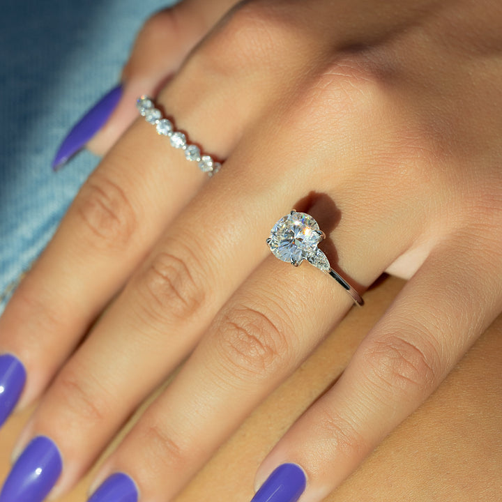 The Macy Round Lab Diamond Moissanite Engagement Ring *Shown with 3 ct #material_white