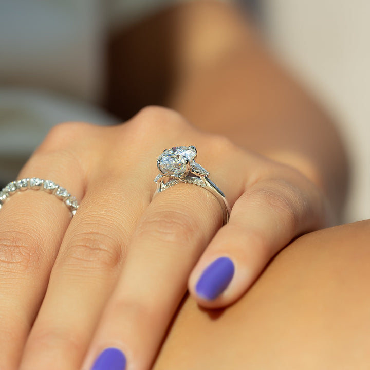 The Macy Round Lab Diamond Moissanite Engagement Ring *Shown with 3 ct #material_white