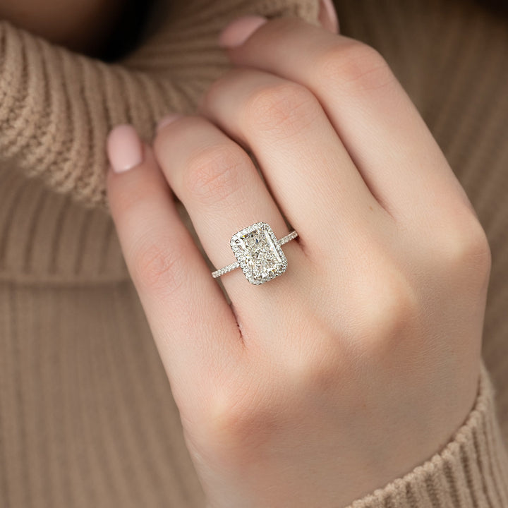The Madelyn Radiant Lab Diamond Moissanite Engagement Ring *Shown with 3 ct #material_white