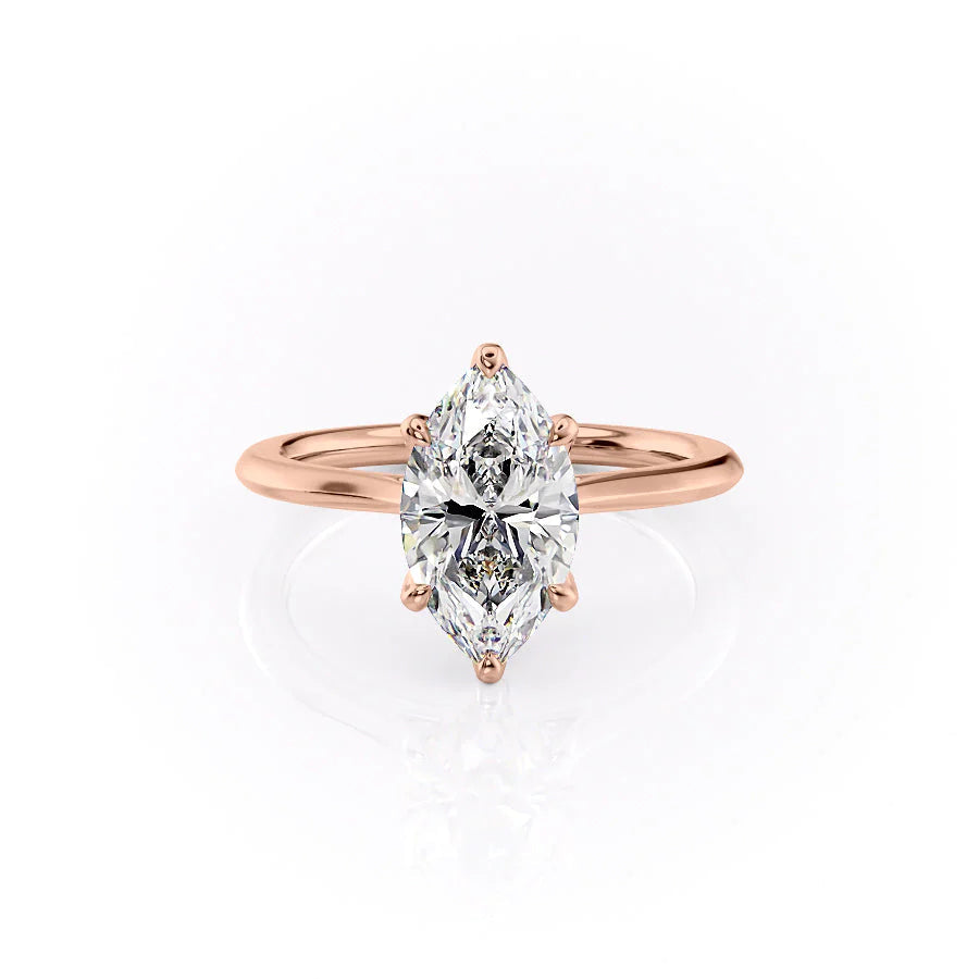 The Meera Set With Marquise Solitaire Lab Diamond 1 Carat 14K Rose#material_rose