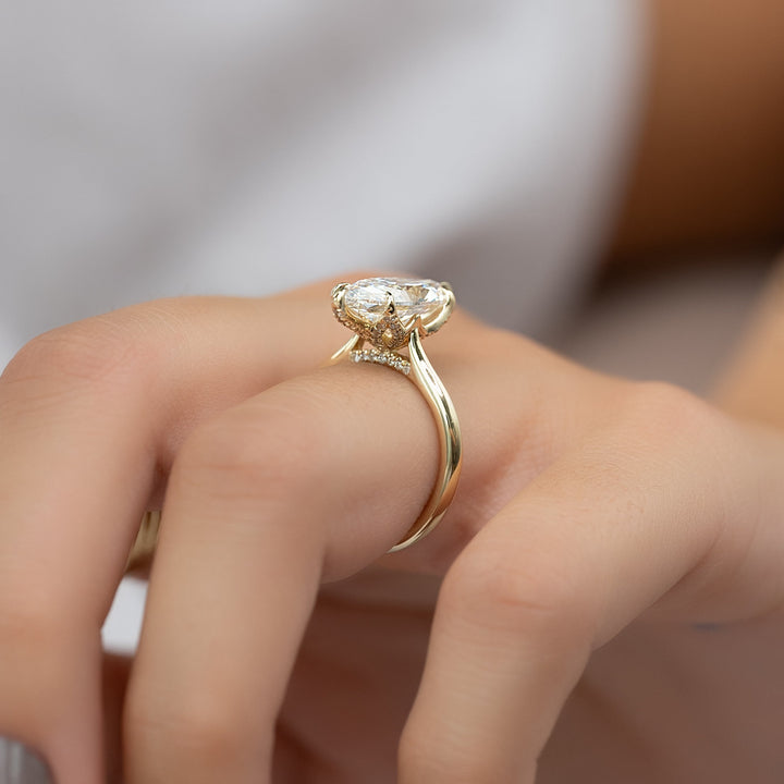 The Meera Marquise Lab Diamond Moissanite Engagement Ring *Shown with 4 ct #material_gold