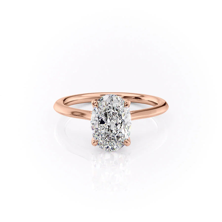The Meera Set With Oval Solitaire Lab Diamond 1 Carat 14K Rose#material_rose