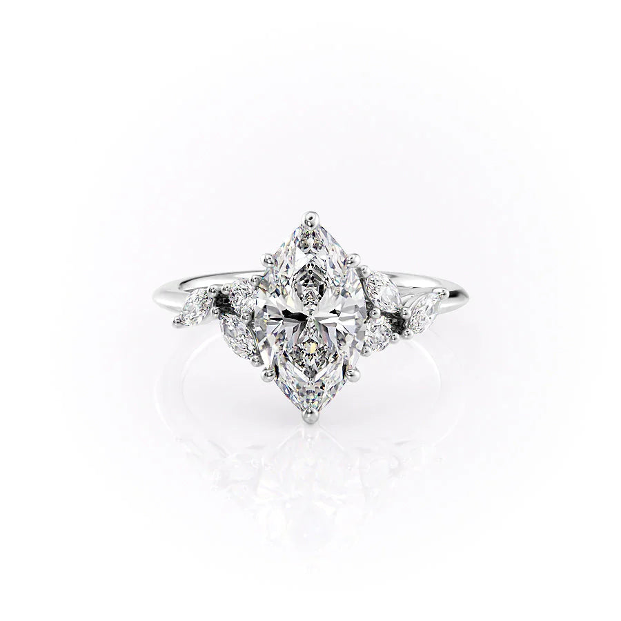 The Miranda Set With Marquise Side Stone Lab Diamond 1 Carat 14K White#material_white