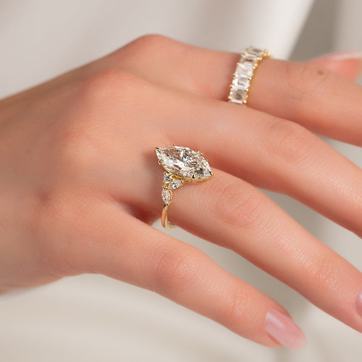 The Miranda Marquise Lab Diamond Moissanite Engagement Ring *Shown with 4 ct #material_gold