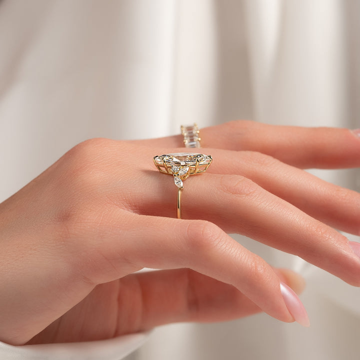 The Miranda Marquise Lab Diamond Moissanite Engagement Ring *Shown with 4 ct #material_gold