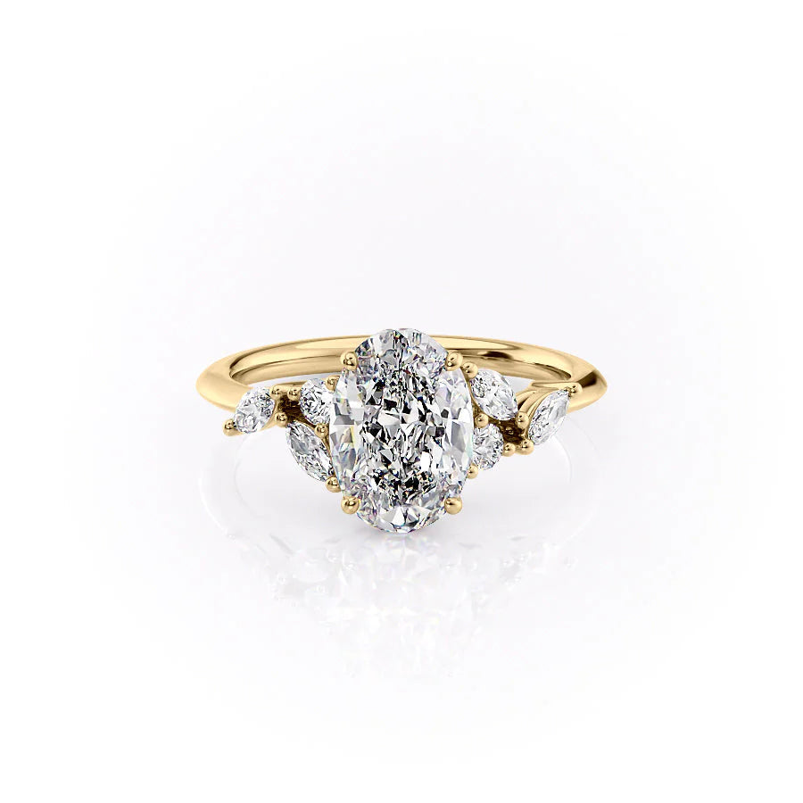 The Miranda Set With Oval Side Stone Lab Diamond 1 Carat 14K Gold#material_gold