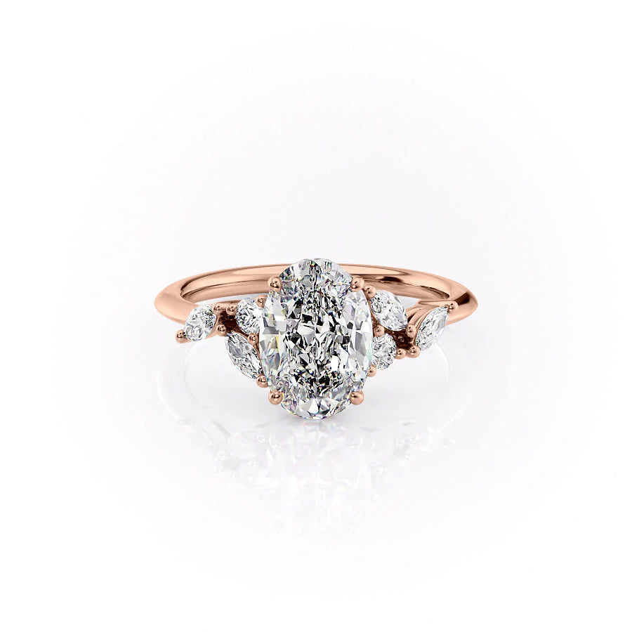 The Miranda Set With Oval Side Stone Lab Diamond 1 Carat 14K Rose#material_rose