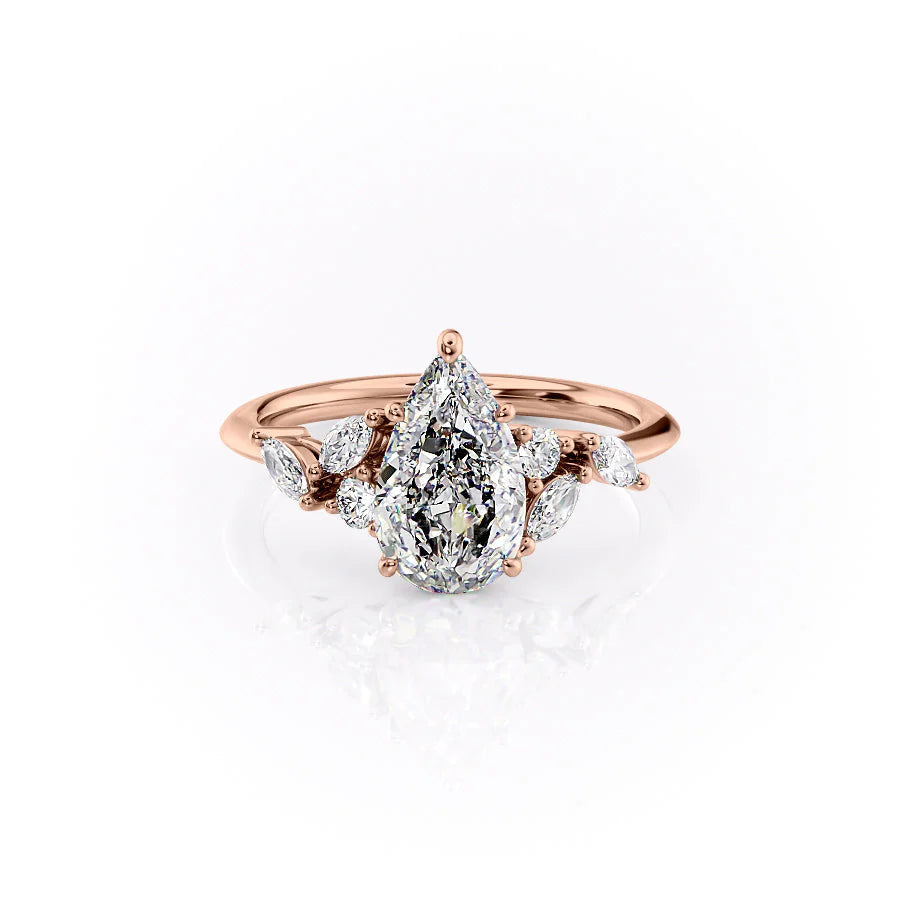 The Miranda Set With Pear Side Stone Lab Diamond 1 Carat 14K Rose#material_rose