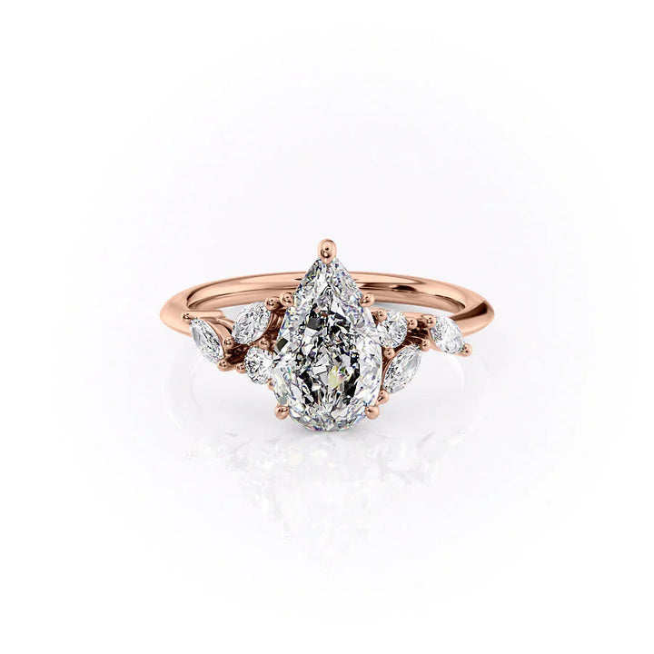 The Miranda Set With Pear Side Stone Lab Diamond 1 Carat 14K Rose#material_rose