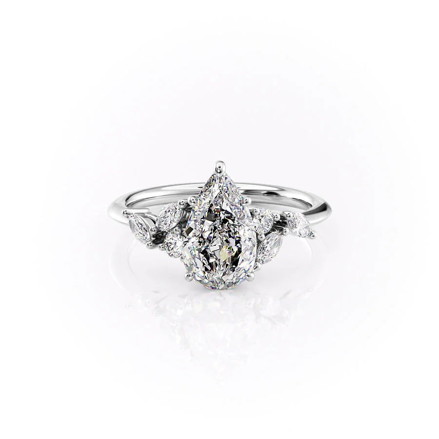 The Miranda Set With Pear Side Stone Lab Diamond 1 Carat 14K White#material_white