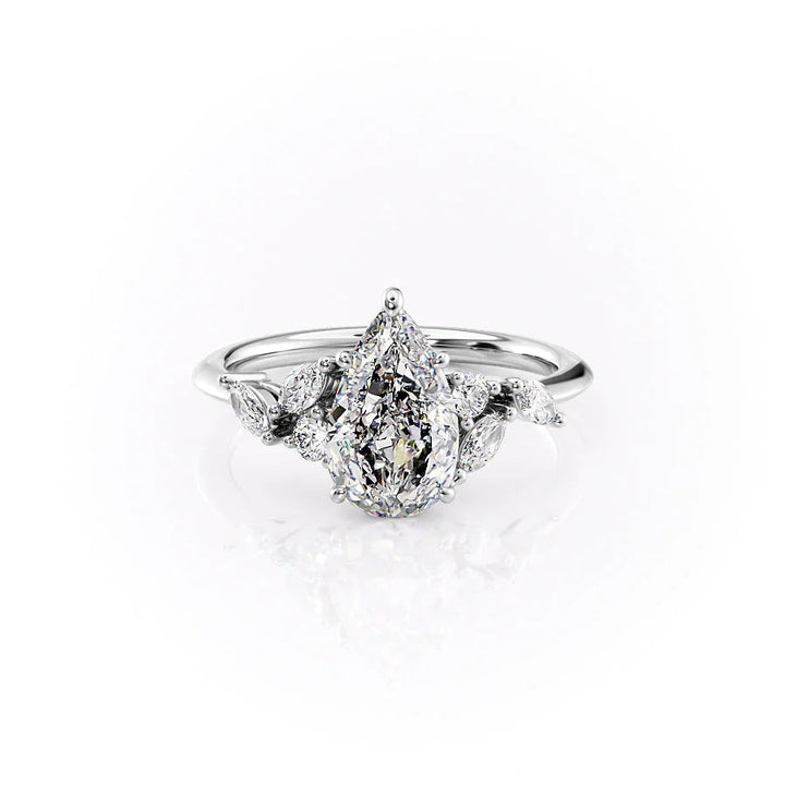 The Miranda Set With Pear Side Stone Lab Diamond 1 Carat 14K White#material_white