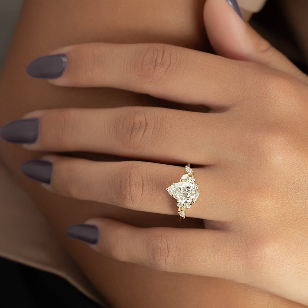 The Miranda Pear Lab Diamond Moissanite Engagement Ring