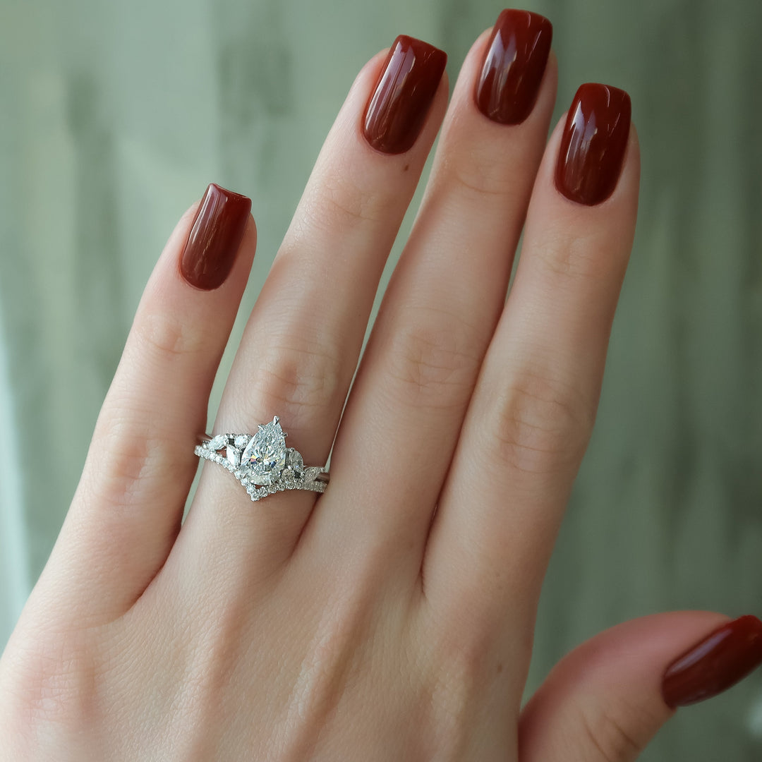 The Miranda Pear Lab Diamond Moissanite Engagement Ring