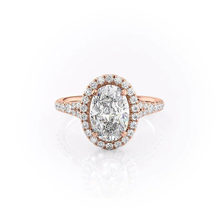 The Molly Set With Oval Pave Lab Diamond 1 Carat 14K Rose#material_rose
