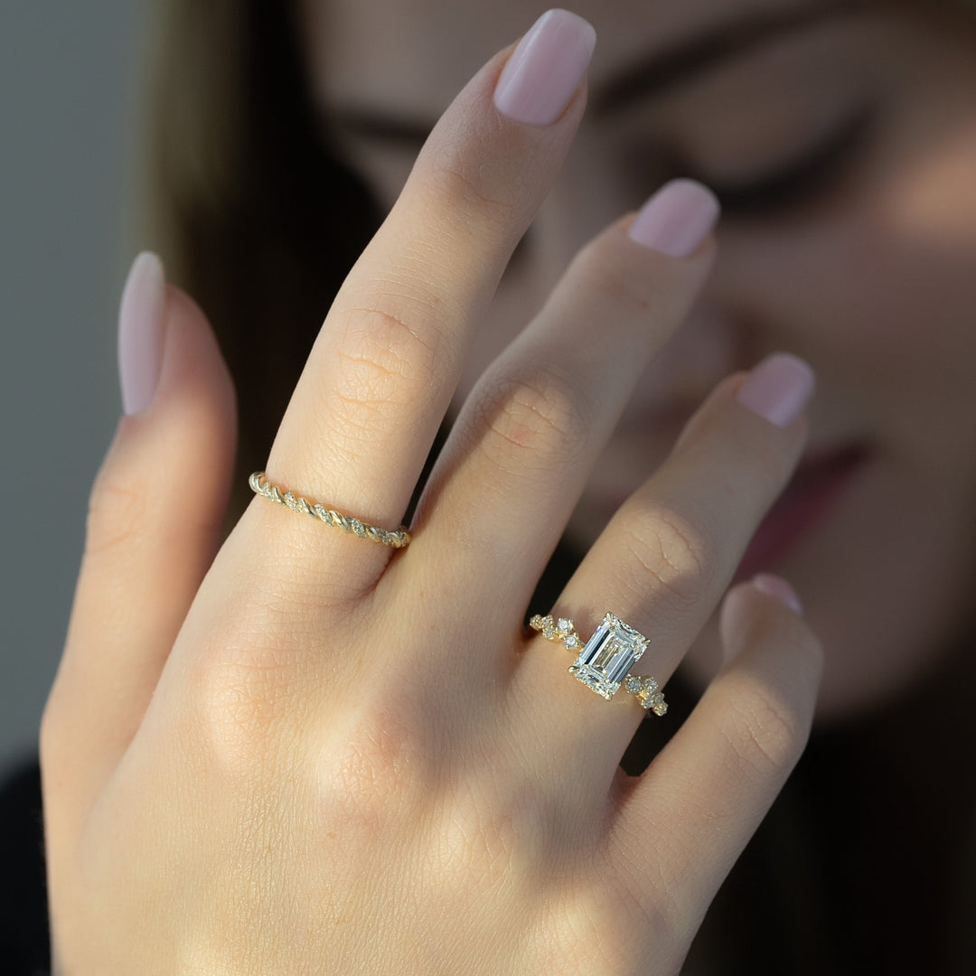 The Mona Emerald Lab Diamond Moissanite Engagement Ring