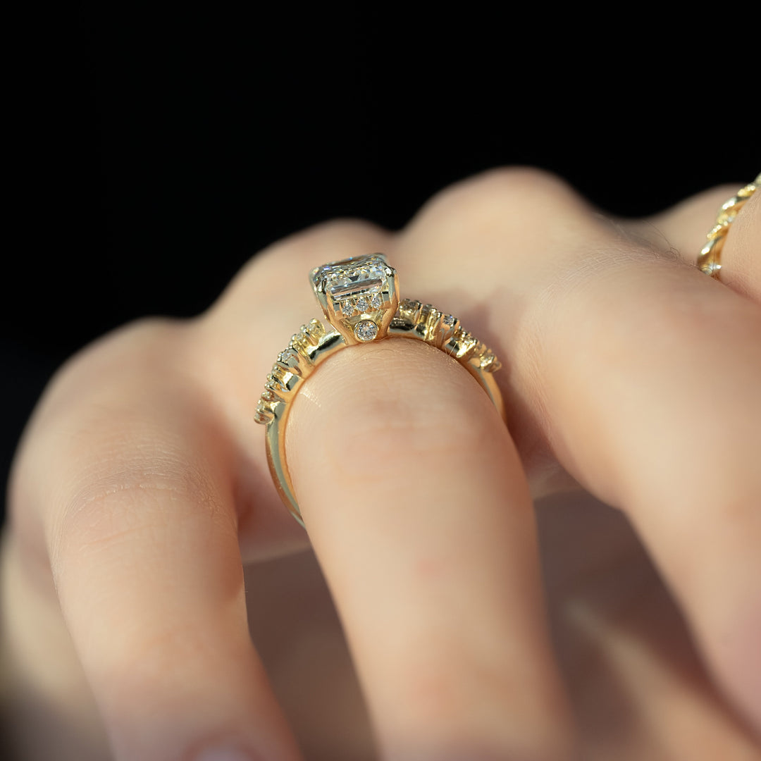 The Mona Emerald Lab Diamond Moissanite Engagement Ring