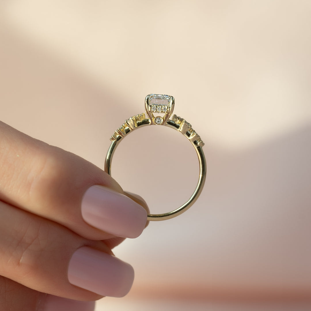 The Mona Emerald Lab Diamond Moissanite Engagement Ring