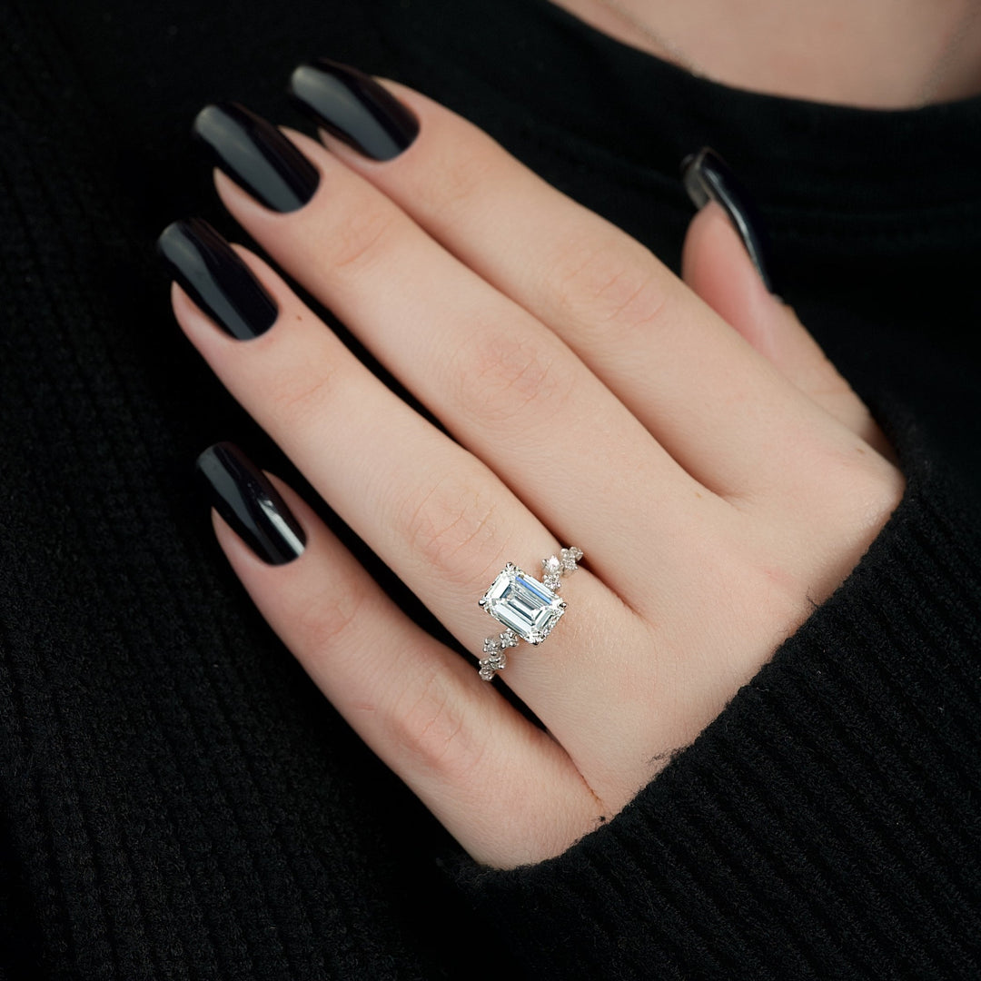 The Mona Emerald Lab Diamond Moissanite Engagement Ring