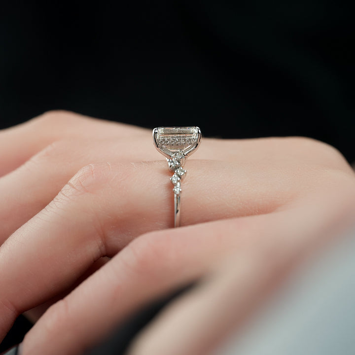 The Mona Emerald Lab Diamond Moissanite Engagement Ring *Shown with 3 ct #material_white