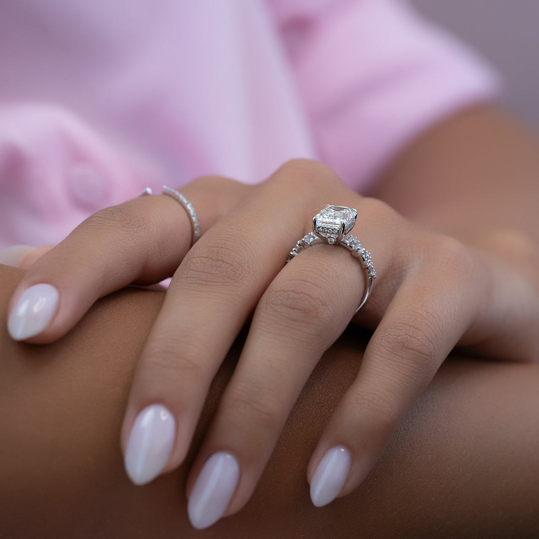 The Mona Emerald Lab Diamond Moissanite Engagement Ring