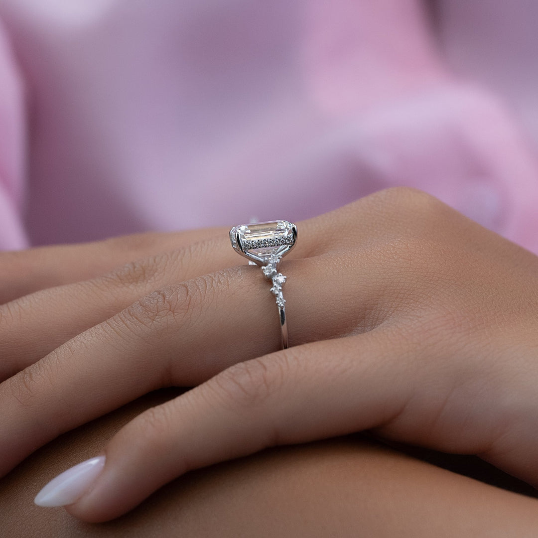 The Mona Emerald Lab Diamond Moissanite Engagement Ring