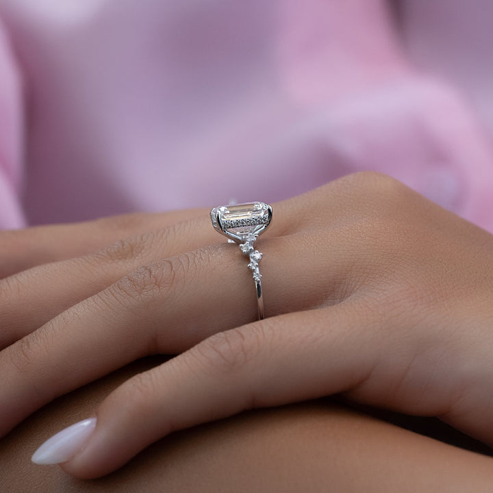 The Mona Emerald Lab Diamond Moissanite Engagement Ring *Shown with 3.5 ct #material_white