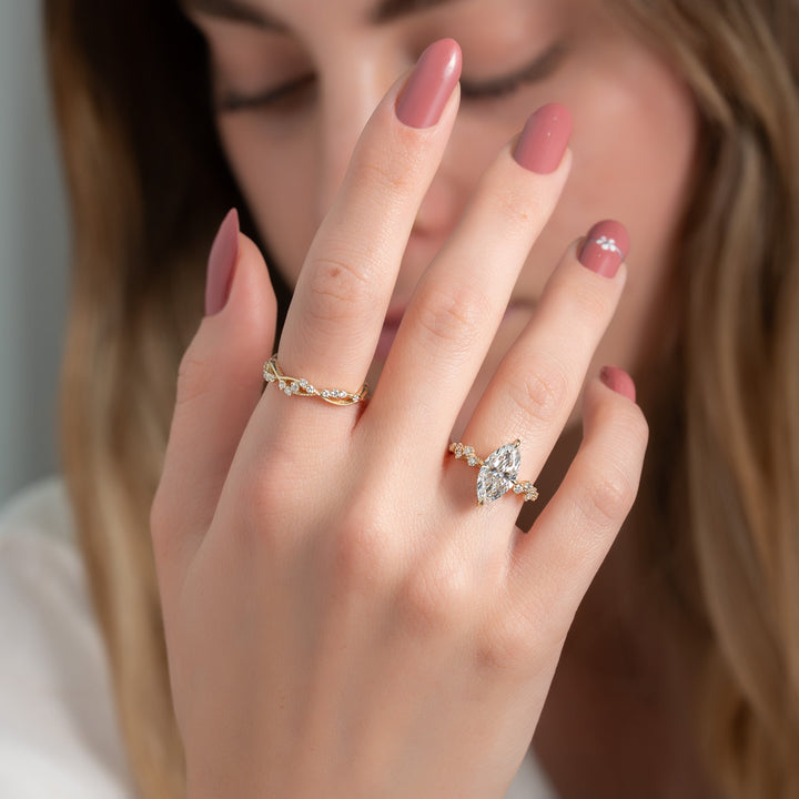 The Mona Marquise Lab Diamond Moissanite Engagement Ring *Shown with 2 ct #material_gold