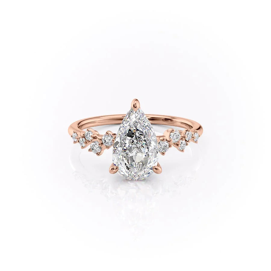 The Mona Set With Pear Side Stone Lab Diamond 1 Carat 14K Rose#material_rose