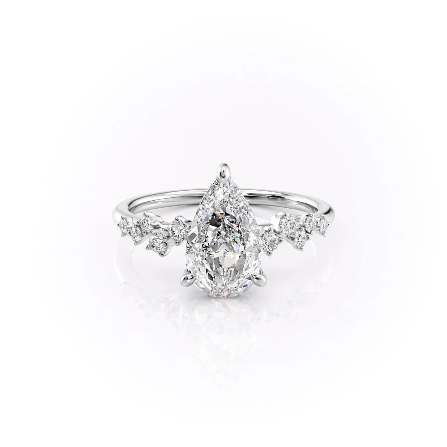 The Mona Set With Pear Side Stone Lab Diamond 1 Carat 14K White#material_white
